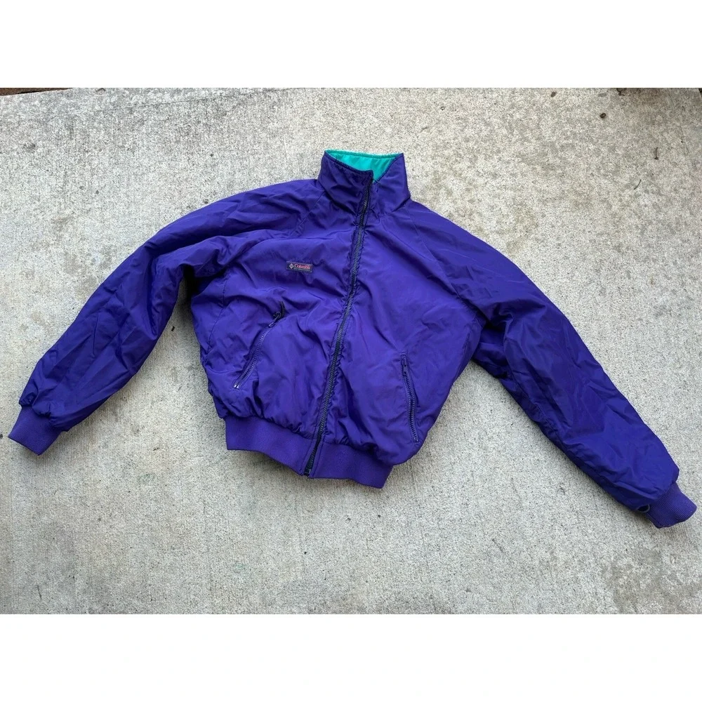 Vtg 90s Columbia Softshell Reversible Puffer Jacket, Purple Teal, Pockets, M